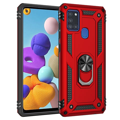 Coque Contour Silicone et Plastique Housse Etui Mat avec Magnetique Support Bague Anneau MQ3 pour Samsung Galaxy A21s Rouge