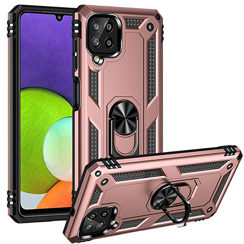 Coque Contour Silicone et Plastique Housse Etui Mat avec Magnetique Support Bague Anneau MQ3 pour Samsung Galaxy A22 4G Or Rose