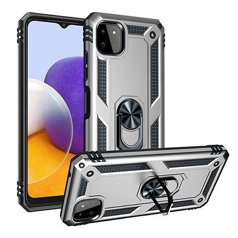 Coque Contour Silicone et Plastique Housse Etui Mat avec Magnetique Support Bague Anneau MQ3 pour Samsung Galaxy A22 5G Argent