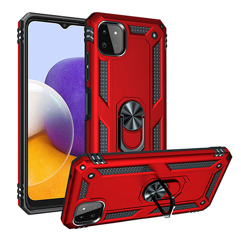 Coque Contour Silicone et Plastique Housse Etui Mat avec Magnetique Support Bague Anneau MQ3 pour Samsung Galaxy A22 5G Rouge