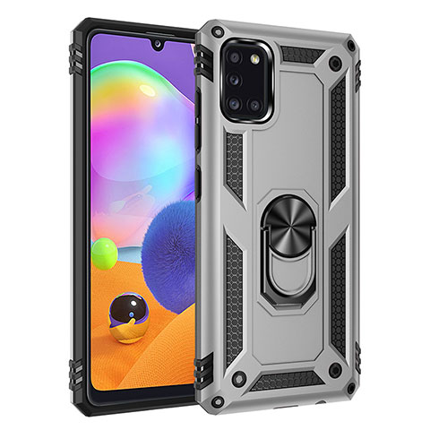 Coque Contour Silicone et Plastique Housse Etui Mat avec Magnetique Support Bague Anneau MQ3 pour Samsung Galaxy A31 Argent