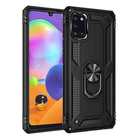 Coque Contour Silicone et Plastique Housse Etui Mat avec Magnetique Support Bague Anneau MQ3 pour Samsung Galaxy A31 Noir