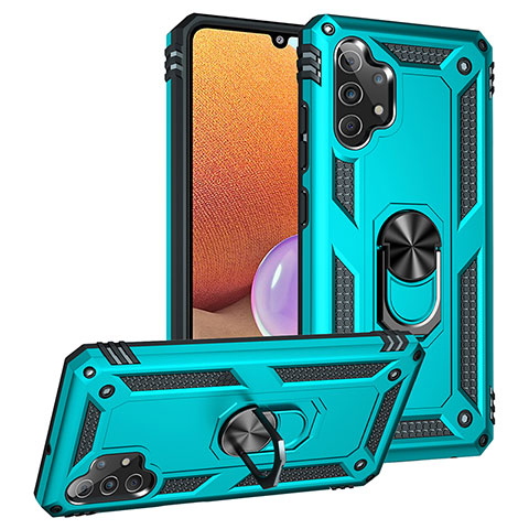 Coque Contour Silicone et Plastique Housse Etui Mat avec Magnetique Support Bague Anneau MQ3 pour Samsung Galaxy A32 5G Cyan