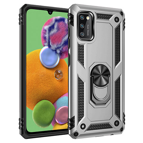 Coque Contour Silicone et Plastique Housse Etui Mat avec Magnetique Support Bague Anneau MQ3 pour Samsung Galaxy A41 Argent