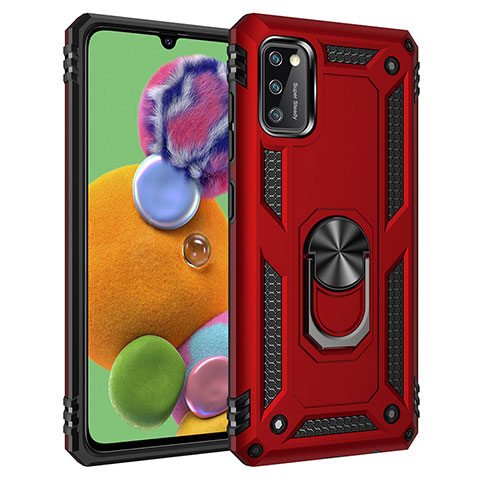 Coque Contour Silicone et Plastique Housse Etui Mat avec Magnetique Support Bague Anneau MQ3 pour Samsung Galaxy A41 Rouge