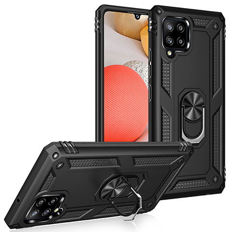 Coque Contour Silicone et Plastique Housse Etui Mat avec Magnetique Support Bague Anneau MQ3 pour Samsung Galaxy A42 5G Noir