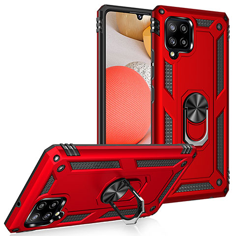 Coque Contour Silicone et Plastique Housse Etui Mat avec Magnetique Support Bague Anneau MQ3 pour Samsung Galaxy A42 5G Rouge