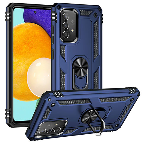 Coque Contour Silicone et Plastique Housse Etui Mat avec Magnetique Support Bague Anneau MQ3 pour Samsung Galaxy A52 5G Bleu