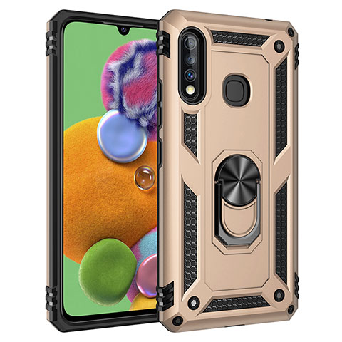 Coque Contour Silicone et Plastique Housse Etui Mat avec Magnetique Support Bague Anneau MQ3 pour Samsung Galaxy A70E Or