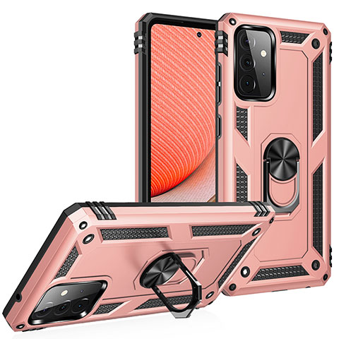 Coque Contour Silicone et Plastique Housse Etui Mat avec Magnetique Support Bague Anneau MQ3 pour Samsung Galaxy A72 4G Or Rose