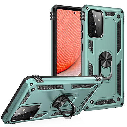 Coque Contour Silicone et Plastique Housse Etui Mat avec Magnetique Support Bague Anneau MQ3 pour Samsung Galaxy A72 4G Vert