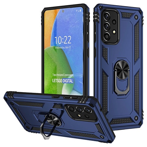 Coque Contour Silicone et Plastique Housse Etui Mat avec Magnetique Support Bague Anneau MQ3 pour Samsung Galaxy A73 5G Bleu