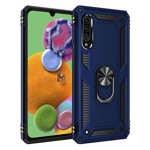 Coque Contour Silicone et Plastique Housse Etui Mat avec Magnetique Support Bague Anneau MQ3 pour Samsung Galaxy A90 5G Bleu