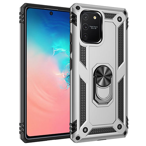 Coque Contour Silicone et Plastique Housse Etui Mat avec Magnetique Support Bague Anneau MQ3 pour Samsung Galaxy A91 Argent