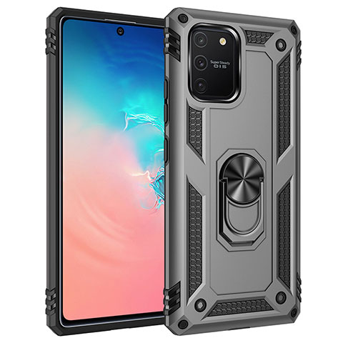 Coque Contour Silicone et Plastique Housse Etui Mat avec Magnetique Support Bague Anneau MQ3 pour Samsung Galaxy A91 Gris