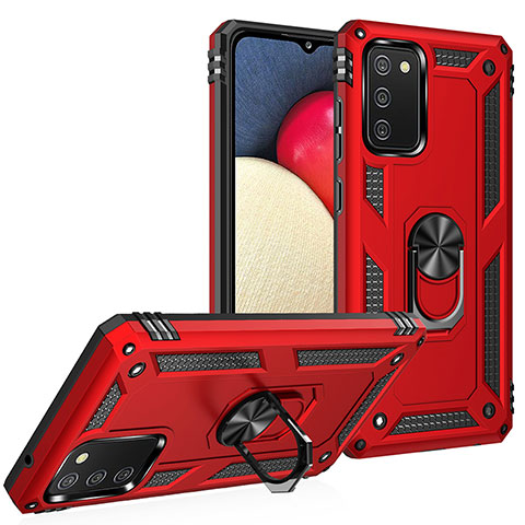 Coque Contour Silicone et Plastique Housse Etui Mat avec Magnetique Support Bague Anneau MQ3 pour Samsung Galaxy F02S SM-E025F Rouge