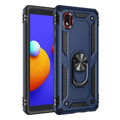 Coque Contour Silicone et Plastique Housse Etui Mat avec Magnetique Support Bague Anneau MQ3 pour Samsung Galaxy M01 Core Bleu