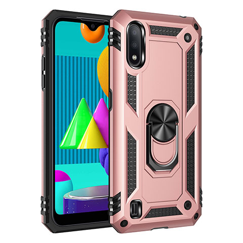 Coque Contour Silicone et Plastique Housse Etui Mat avec Magnetique Support Bague Anneau MQ3 pour Samsung Galaxy M01 Or Rose