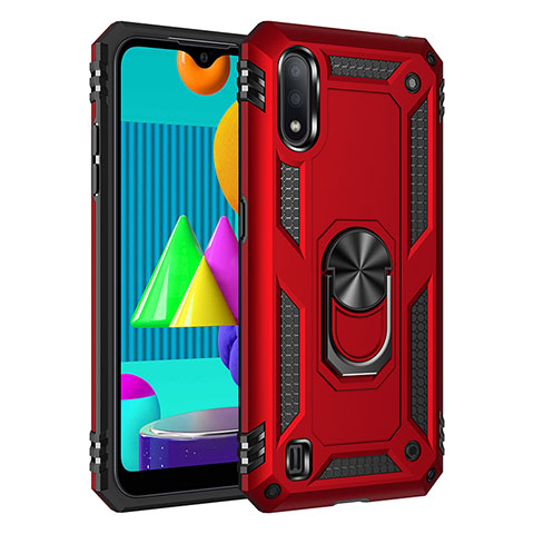 Coque Contour Silicone et Plastique Housse Etui Mat avec Magnetique Support Bague Anneau MQ3 pour Samsung Galaxy M01 Rouge