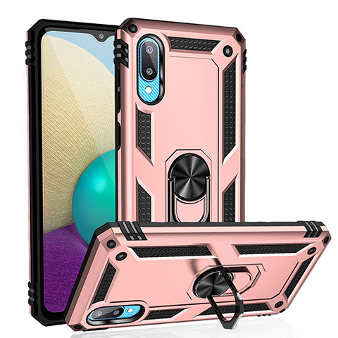 Coque Contour Silicone et Plastique Housse Etui Mat avec Magnetique Support Bague Anneau MQ3 pour Samsung Galaxy M02 Or Rose