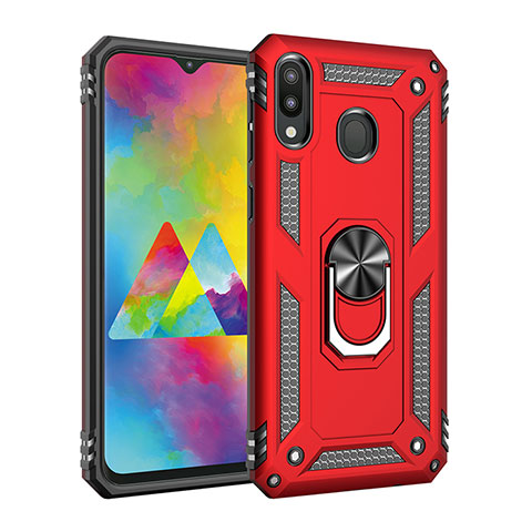 Coque Contour Silicone et Plastique Housse Etui Mat avec Magnetique Support Bague Anneau MQ3 pour Samsung Galaxy M20 Rouge