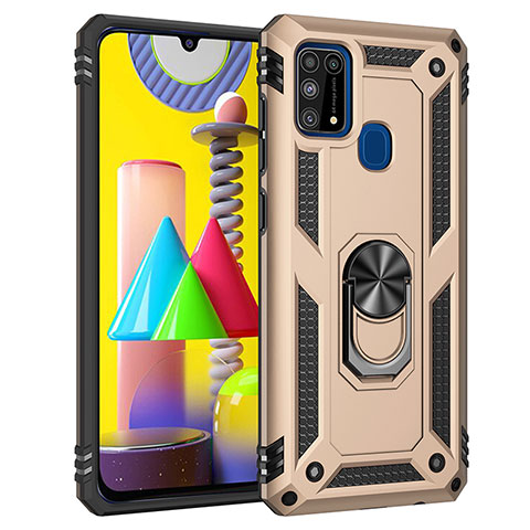 Coque Contour Silicone et Plastique Housse Etui Mat avec Magnetique Support Bague Anneau MQ3 pour Samsung Galaxy M21s Or