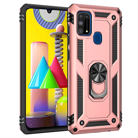 Coque Contour Silicone et Plastique Housse Etui Mat avec Magnetique Support Bague Anneau MQ3 pour Samsung Galaxy M21s Or Rose