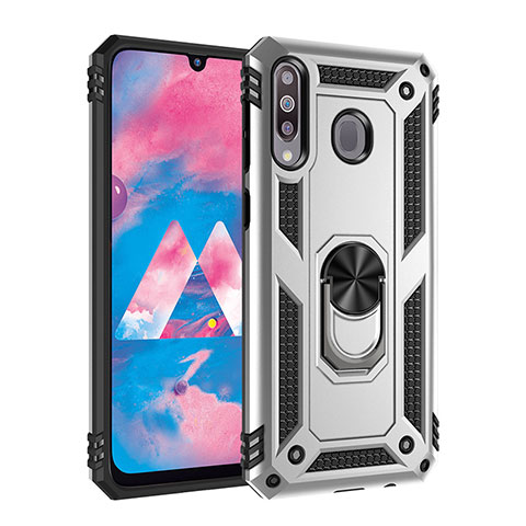 Coque Contour Silicone et Plastique Housse Etui Mat avec Magnetique Support Bague Anneau MQ3 pour Samsung Galaxy M30 Argent