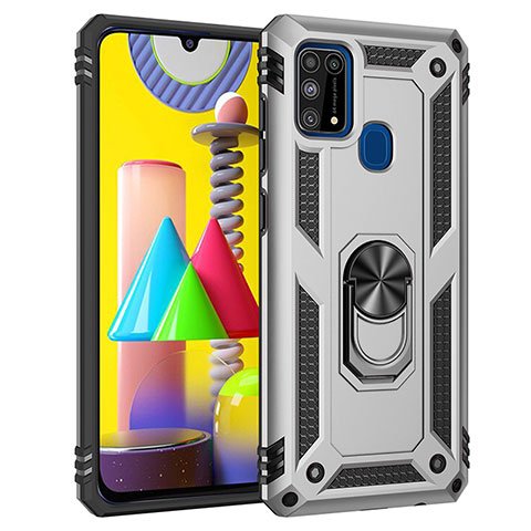 Coque Contour Silicone et Plastique Housse Etui Mat avec Magnetique Support Bague Anneau MQ3 pour Samsung Galaxy M31 Argent