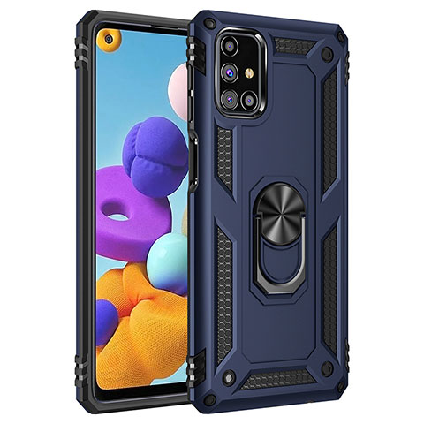 Coque Contour Silicone et Plastique Housse Etui Mat avec Magnetique Support Bague Anneau MQ3 pour Samsung Galaxy M31s Bleu