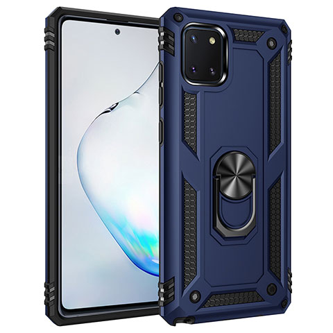 Coque Contour Silicone et Plastique Housse Etui Mat avec Magnetique Support Bague Anneau MQ3 pour Samsung Galaxy M60s Bleu