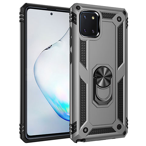 Coque Contour Silicone et Plastique Housse Etui Mat avec Magnetique Support Bague Anneau MQ3 pour Samsung Galaxy M60s Gris