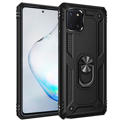 Coque Contour Silicone et Plastique Housse Etui Mat avec Magnetique Support Bague Anneau MQ3 pour Samsung Galaxy Note 10 Lite Noir