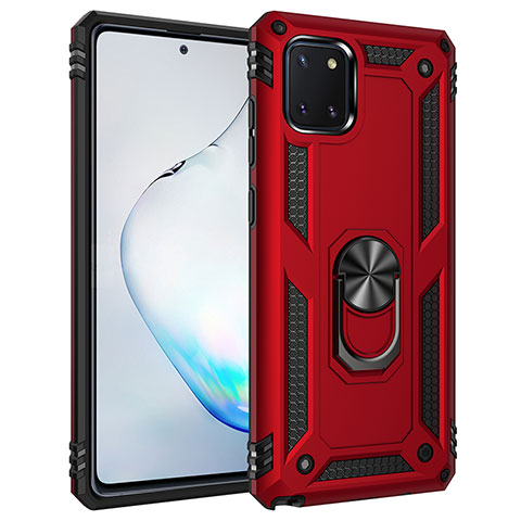 Coque Contour Silicone et Plastique Housse Etui Mat avec Magnetique Support Bague Anneau MQ3 pour Samsung Galaxy Note 10 Lite Rouge