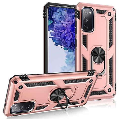 Coque Contour Silicone et Plastique Housse Etui Mat avec Magnetique Support Bague Anneau MQ3 pour Samsung Galaxy S20 FE 4G Or Rose