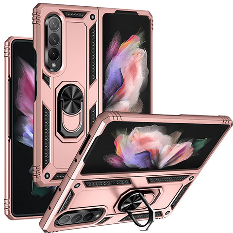 Coque Contour Silicone et Plastique Housse Etui Mat avec Magnetique Support Bague Anneau MQ3 pour Samsung Galaxy Z Fold3 5G Or Rose