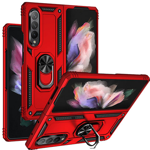 Coque Contour Silicone et Plastique Housse Etui Mat avec Magnetique Support Bague Anneau MQ3 pour Samsung Galaxy Z Fold3 5G Rouge