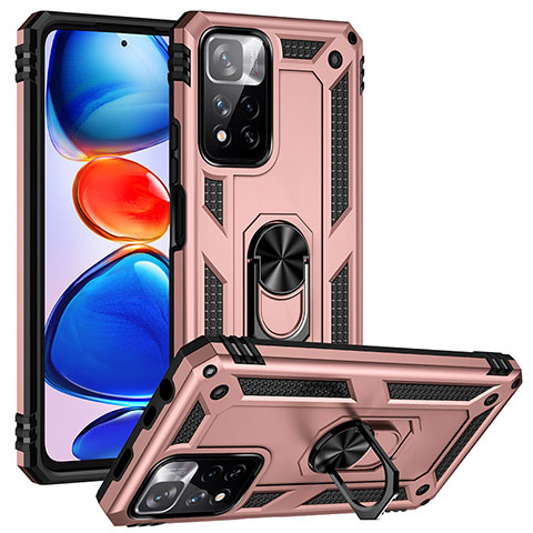 Coque Contour Silicone et Plastique Housse Etui Mat avec Magnetique Support Bague Anneau MQ3 pour Xiaomi Mi 11i 5G (2022) Or Rose