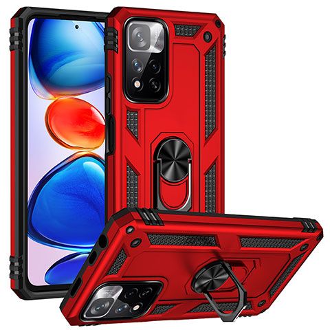 Coque Contour Silicone et Plastique Housse Etui Mat avec Magnetique Support Bague Anneau MQ3 pour Xiaomi Mi 11i 5G (2022) Rouge