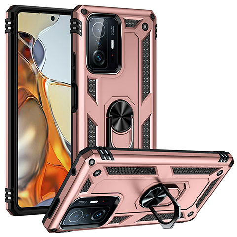 Coque Contour Silicone et Plastique Housse Etui Mat avec Magnetique Support Bague Anneau MQ3 pour Xiaomi Mi 11T 5G Or Rose