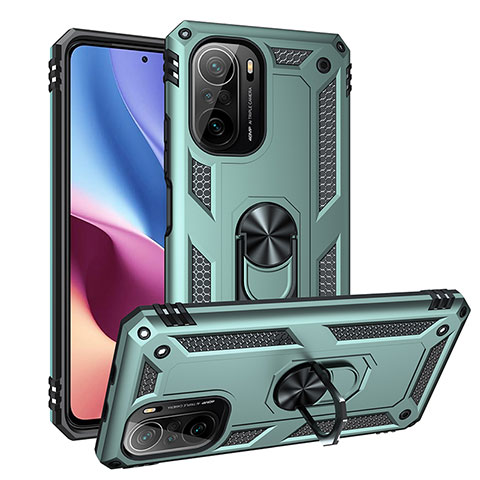 Coque Contour Silicone et Plastique Housse Etui Mat avec Magnetique Support Bague Anneau MQ3 pour Xiaomi Mi 11X 5G Vert