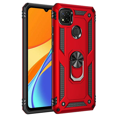 Coque Contour Silicone et Plastique Housse Etui Mat avec Magnetique Support Bague Anneau MQ3 pour Xiaomi POCO C3 Rouge