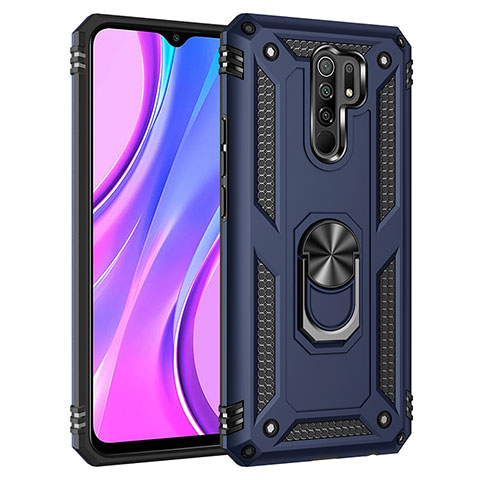 Coque Contour Silicone et Plastique Housse Etui Mat avec Magnetique Support Bague Anneau MQ3 pour Xiaomi Poco M2 Bleu