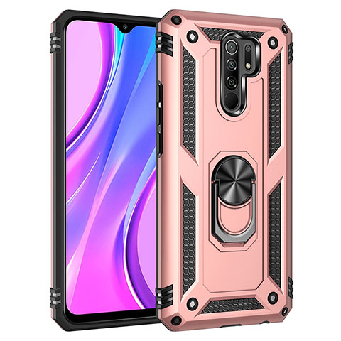 Coque Contour Silicone et Plastique Housse Etui Mat avec Magnetique Support Bague Anneau MQ3 pour Xiaomi Poco M2 Or Rose