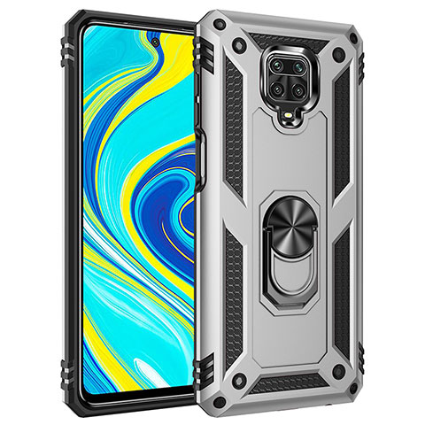 Coque Contour Silicone et Plastique Housse Etui Mat avec Magnetique Support Bague Anneau MQ3 pour Xiaomi Poco M2 Pro Argent