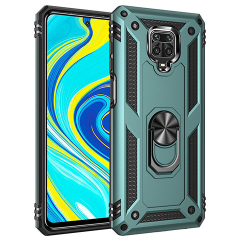 Coque Contour Silicone et Plastique Housse Etui Mat avec Magnetique Support Bague Anneau MQ3 pour Xiaomi Poco M2 Pro Vert