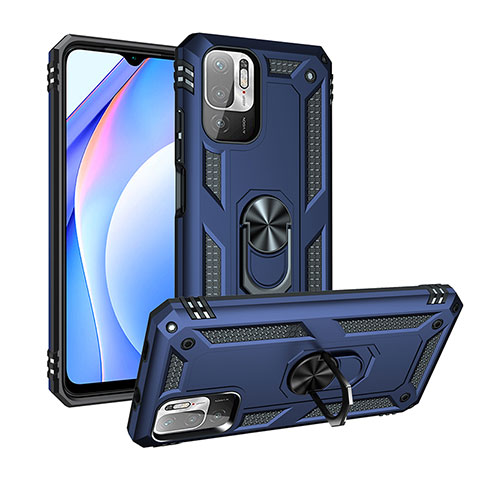 Coque Contour Silicone et Plastique Housse Etui Mat avec Magnetique Support Bague Anneau MQ3 pour Xiaomi POCO M3 Pro 5G Bleu