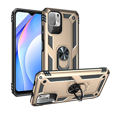 Coque Contour Silicone et Plastique Housse Etui Mat avec Magnetique Support Bague Anneau MQ3 pour Xiaomi POCO M3 Pro 5G Or