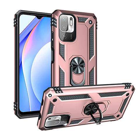 Coque Contour Silicone et Plastique Housse Etui Mat avec Magnetique Support Bague Anneau MQ3 pour Xiaomi POCO M3 Pro 5G Or Rose