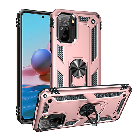 Coque Contour Silicone et Plastique Housse Etui Mat avec Magnetique Support Bague Anneau MQ3 pour Xiaomi Poco M5S Or Rose